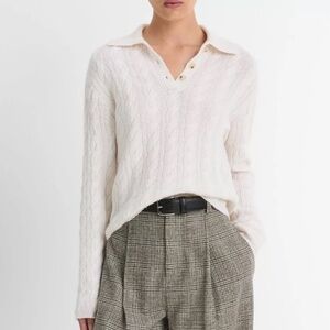 NWT VINCE Cable-Knit Wool-Blend Polo Sweater